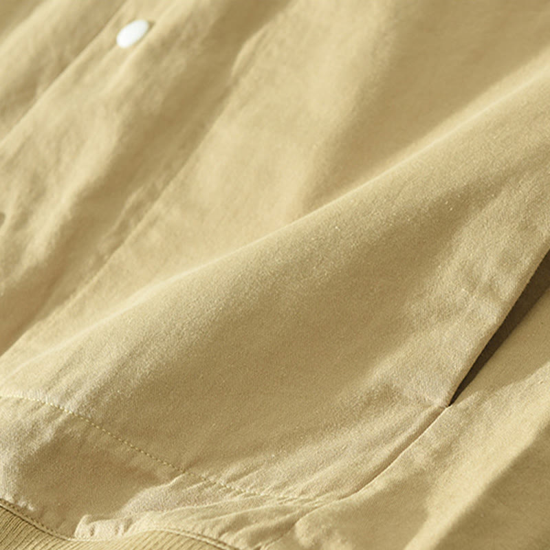 Chemise homme en coton à manches longues et col montant, motif Buddha Stones, couleur unie simple. - image 2