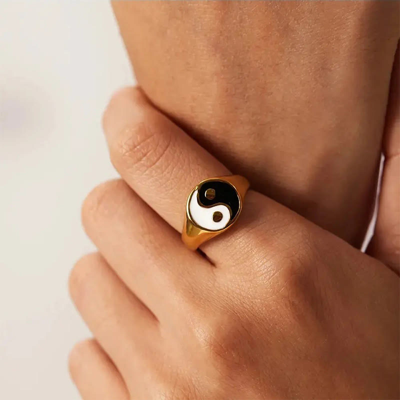 Bague porte-bonheur ajustable en cuivre Yin Yang et Buddha Stones - image 2