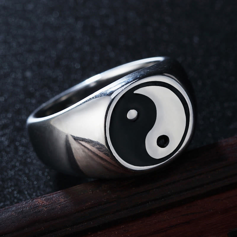 Bague porte-bonheur ajustable en cuivre Yin Yang et Buddha Stones - Bagua en cuivre noir (réglable) - image 0