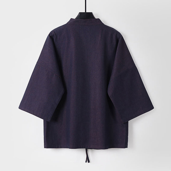 Veste kimono en denim et coton pour homme, à lacets, manches trois-quarts, motif Buddha Stones. - image 2