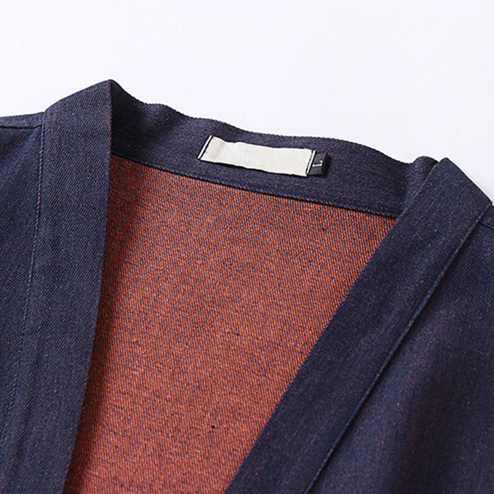 Veste kimono en denim et coton pour homme, à lacets, manches trois-quarts, motif Buddha Stones. - image 3