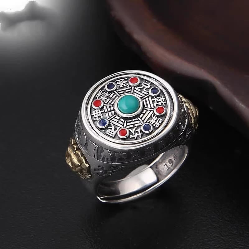 Buddha Stones, Bagua en cuivre, pièces de cuivre, bague rotative et ajustable porte-bonheur - image 1