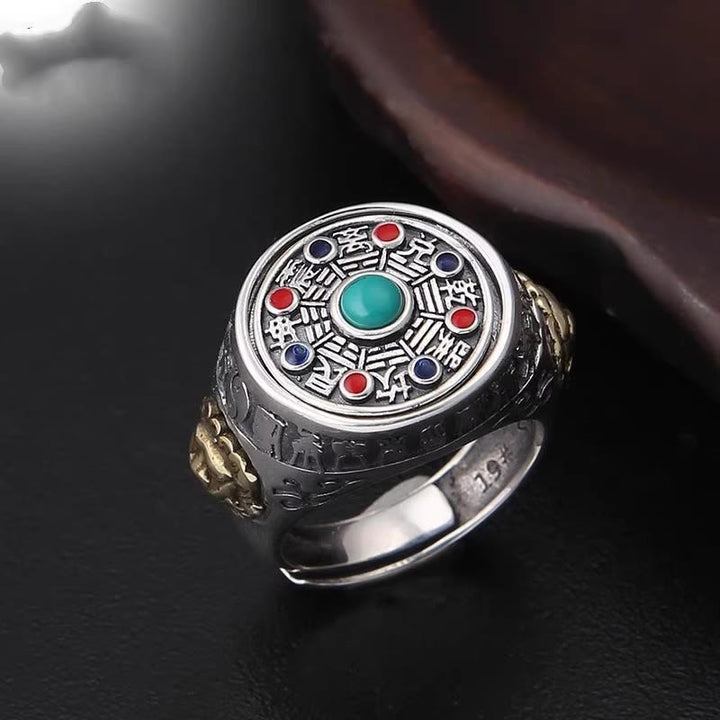 Buddha Stones, Bagua en cuivre, pièces de cuivre, bague rotative et ajustable porte-bonheur - image 1