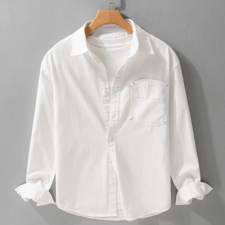 Chemise homme en coton à manches longues et col montant, ornée de boutons en forme de Buddha Stones et d'une poche décorative. - Blanc - US/UK/AU42，EU52 (3XL) - image 15