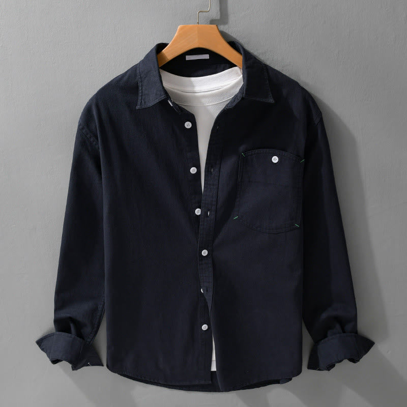 Chemise homme en coton à manches longues et col montant, ornée de boutons en forme de Buddha Stones et d'une poche décorative. - Bleu nuit - US/UK/AU42，EU52 (3XL) - image 9