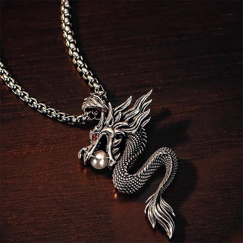 Collier pendentif en cuivre avec dragon et Buddha Stones, symbole d'équilibre et de chance. - Dragon de cuivre avec chaîne en acier - image 0