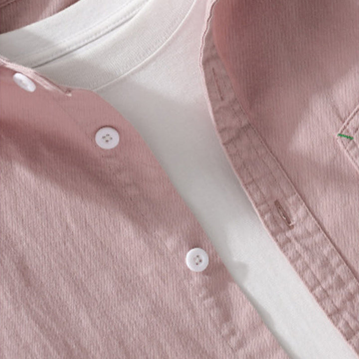 Chemise homme en coton à manches longues et col montant, ornée de boutons en forme de Buddha Stones et d'une poche décorative. - image 4