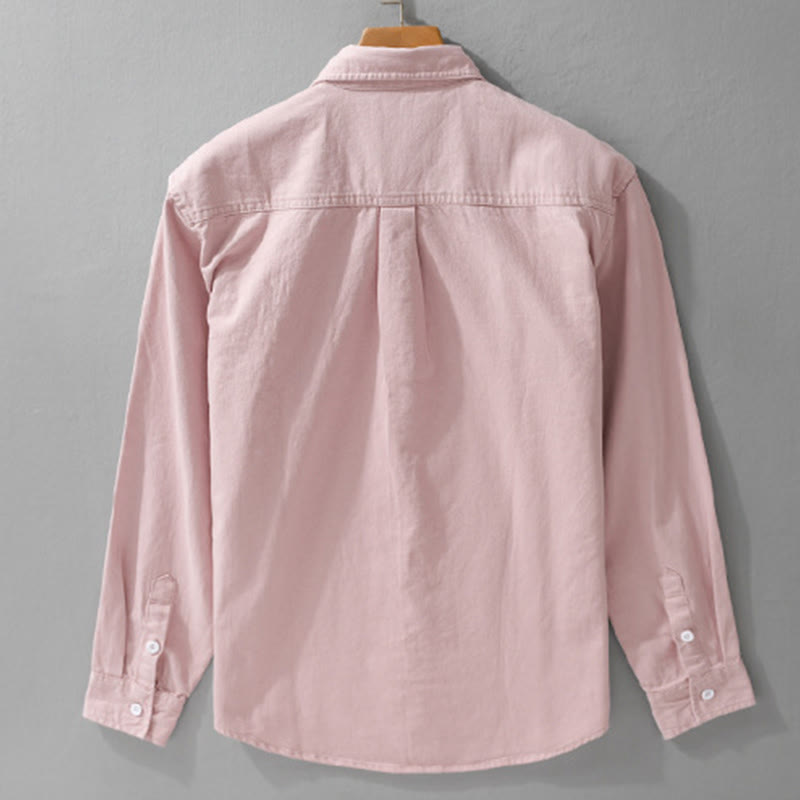 Chemise homme en coton à manches longues et col montant, ornée de boutons en forme de Buddha Stones et d'une poche décorative. - image 2