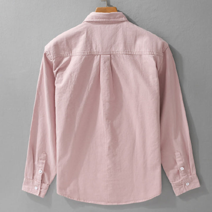 Chemise homme en coton à manches longues et col montant, ornée de boutons en forme de Buddha Stones et d'une poche décorative. - image 2