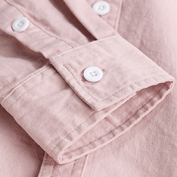 Chemise homme en coton à manches longues et col montant, ornée de boutons en forme de Buddha Stones et d'une poche décorative. - image 7