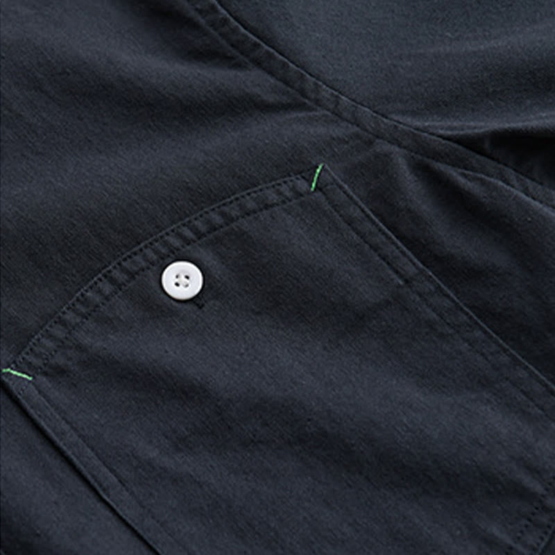 Chemise homme en coton à manches longues et col montant, ornée de boutons en forme de Buddha Stones et d'une poche décorative. - image 13