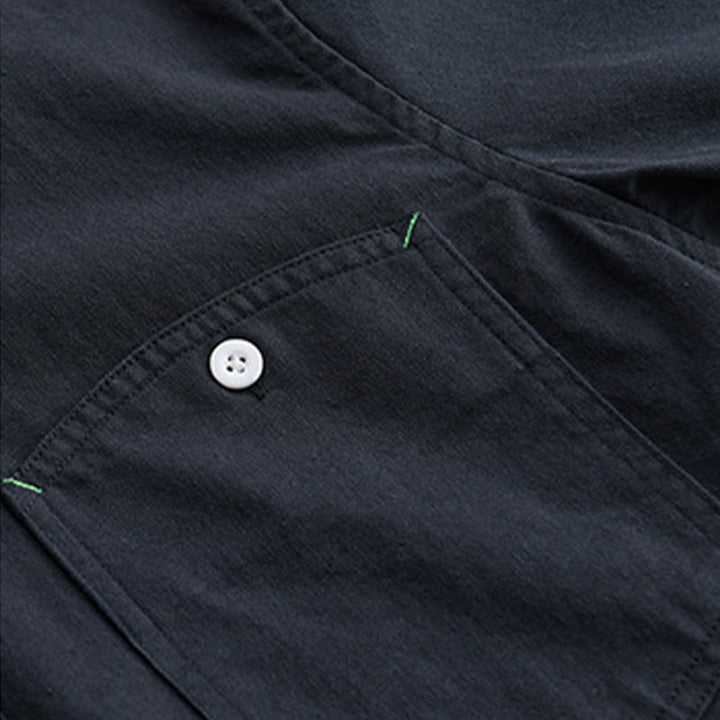 Chemise homme en coton à manches longues et col montant, ornée de boutons en forme de Buddha Stones et d'une poche décorative. - image 13