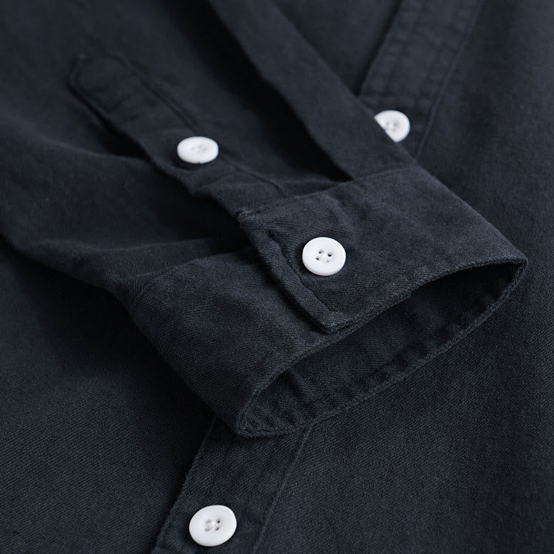 Chemise homme en coton à manches longues et col montant, ornée de boutons en forme de Buddha Stones et d'une poche décorative. - image 14