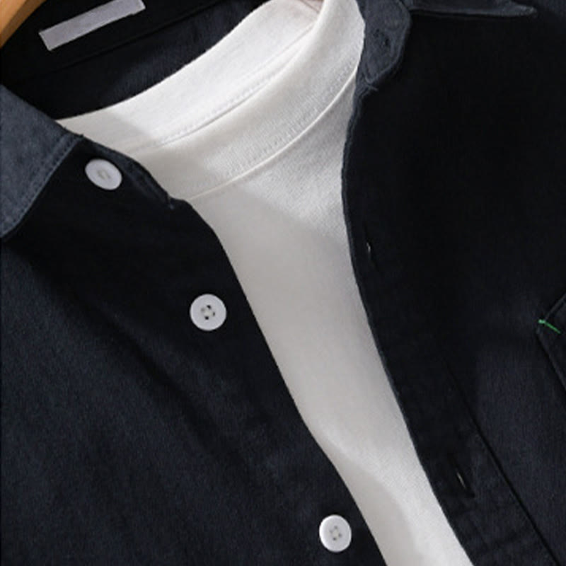 Chemise homme en coton à manches longues et col montant, ornée de boutons en forme de Buddha Stones et d'une poche décorative. - image 11