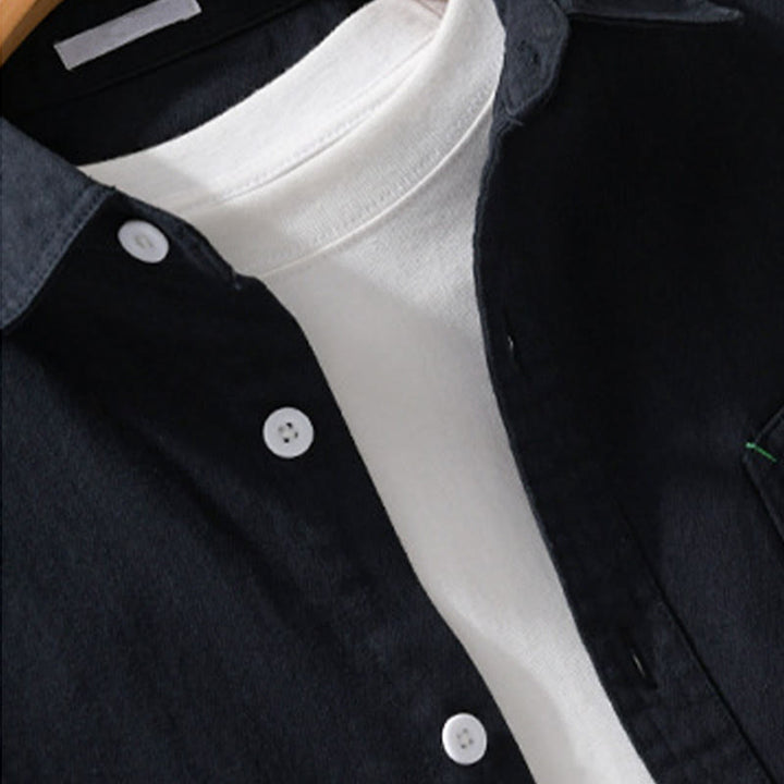 Chemise homme en coton à manches longues et col montant, ornée de boutons en forme de Buddha Stones et d'une poche décorative. - image 11