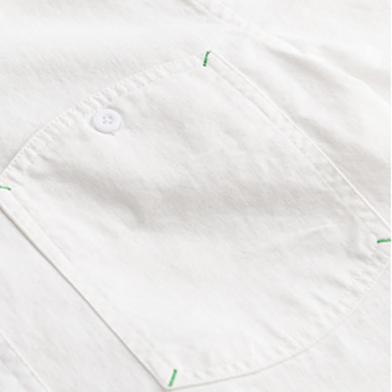 Chemise homme en coton à manches longues et col montant, ornée de boutons en forme de Buddha Stones et d'une poche décorative. - image 17