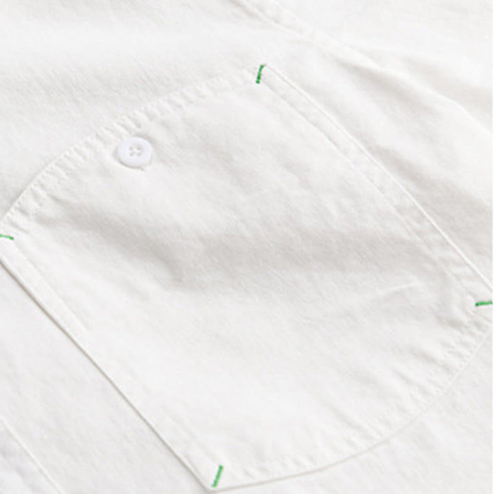 Chemise homme en coton à manches longues et col montant, ornée de boutons en forme de Buddha Stones et d'une poche décorative. - image 17