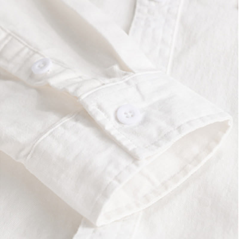 Chemise homme en coton à manches longues et col montant, ornée de boutons en forme de Buddha Stones et d'une poche décorative. - image 18