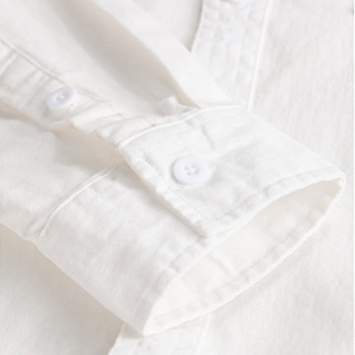 Chemise homme en coton à manches longues et col montant, ornée de boutons en forme de Buddha Stones et d'une poche décorative. - image 18