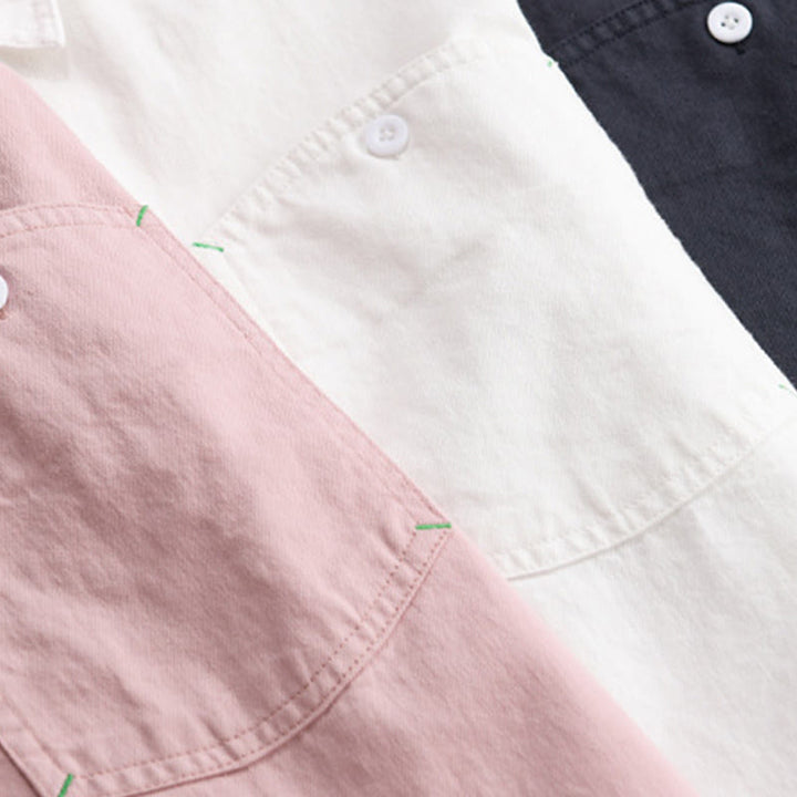 Chemise homme en coton à manches longues et col montant, ornée de boutons en forme de Buddha Stones et d'une poche décorative. - image 21