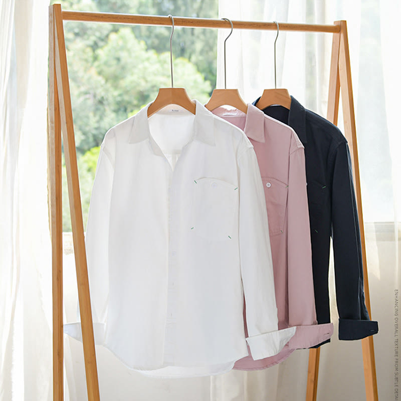 Chemise homme en coton à manches longues et col montant, ornée de boutons en forme de Buddha Stones et d'une poche décorative. - image 19