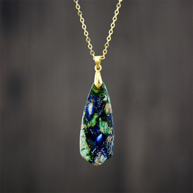 Buddha Stones, Pierres de l'Empereur, Colliers et Pendentifs du Bonheur - Pierre Empereur Bleu Foncé Chaîne Dorée - image 4