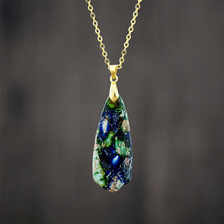 Buddha Stones, Pierres de l'Empereur, Colliers et Pendentifs du Bonheur - Pierre Empereur Bleu Foncé Chaîne Dorée - image 4