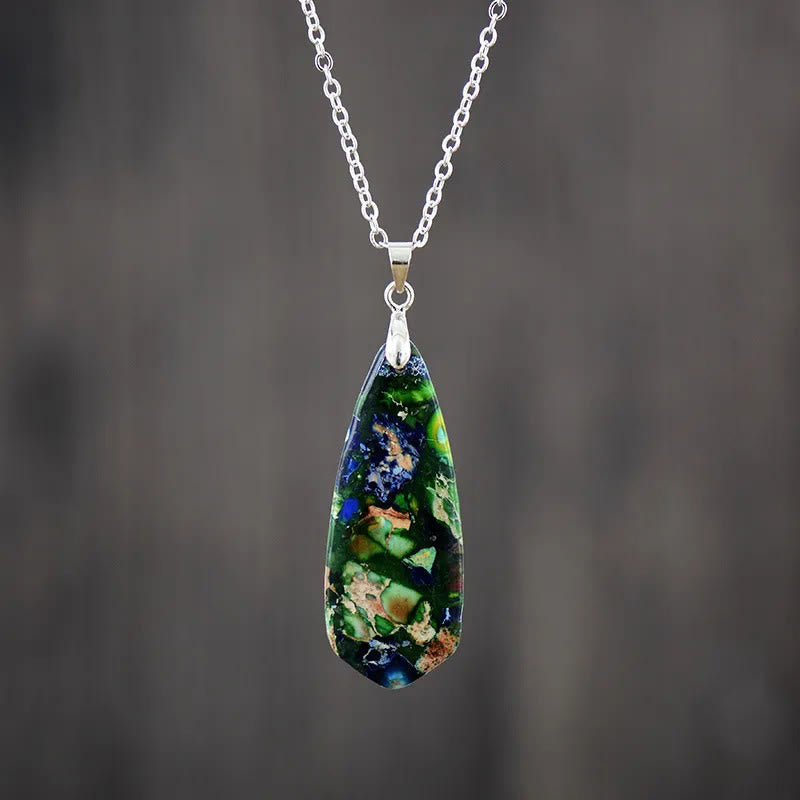 Buddha Stones, Pierres de l'Empereur, Colliers et Pendentifs du Bonheur - Pierre Empereur bleu foncé, chaîne blanche - image 3