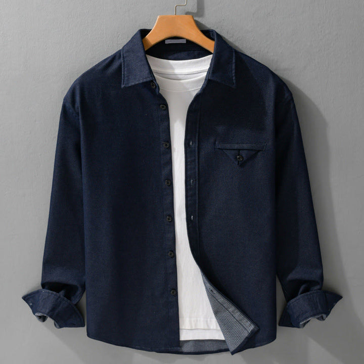 Chemise en coton à manches longues et col montant, Buddha Stones - Bleu nuit - US/UK/AU42，EU52 (3XL) - image 6