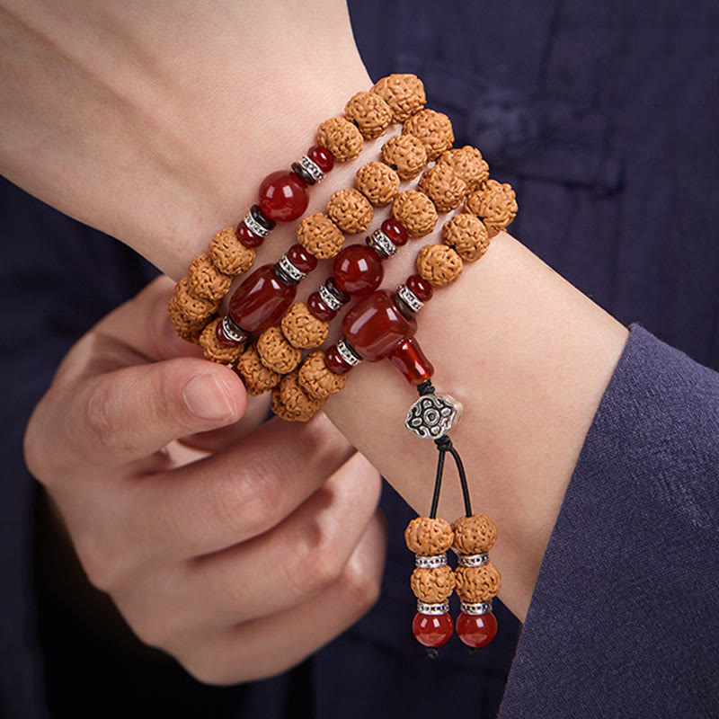 Mala de Buddha Stones tibétaines, 108 perles, graine de Bodhi, perle Dzi à trois yeux, porte-bonheur - image 8