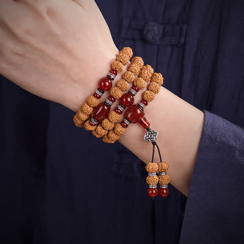 Mala de Buddha Stones tibétaines, 108 perles, graine de Bodhi, perle Dzi à trois yeux, porte-bonheur - image 7