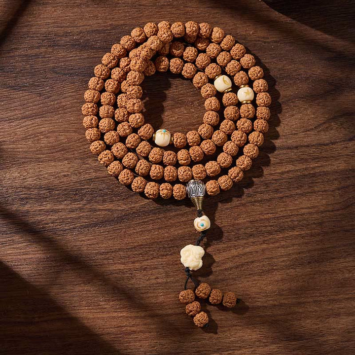 Mala de Buddha Stones tibétaines, 108 perles, graine de Bodhi, perle Dzi à trois yeux, porte-bonheur - Élégance discrète - 10 mm - image 15