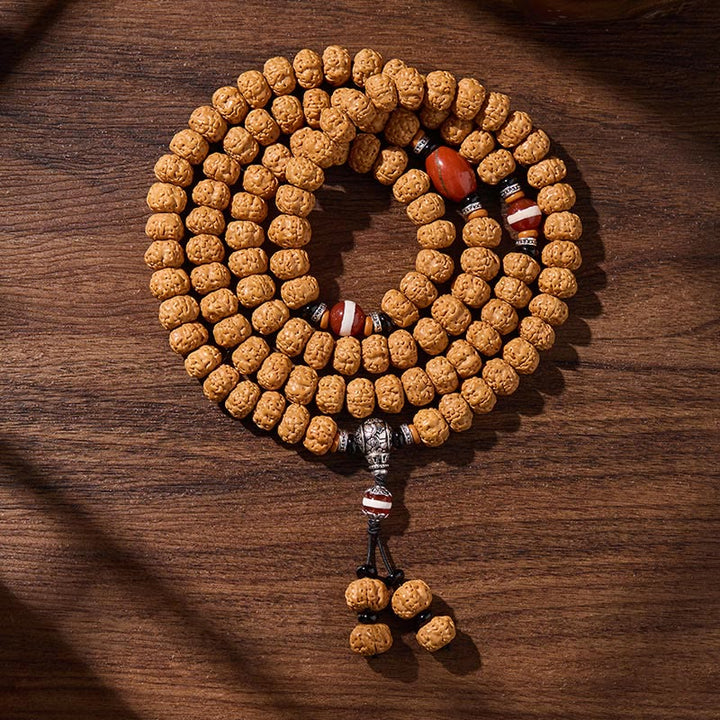 Mala de Buddha Stones tibétaines, 108 perles, graine de Bodhi, perle Dzi à trois yeux, porte-bonheur - Soleil levant - 10 mm - image 19