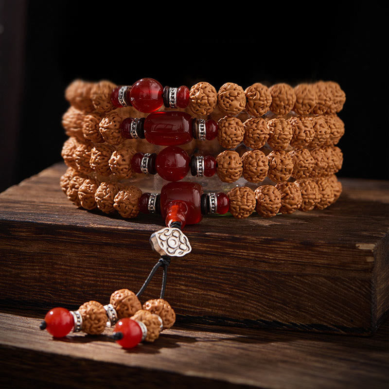 Mala de Buddha Stones tibétaines, 108 perles, graine de Bodhi, perle Dzi à trois yeux, porte-bonheur - image 9