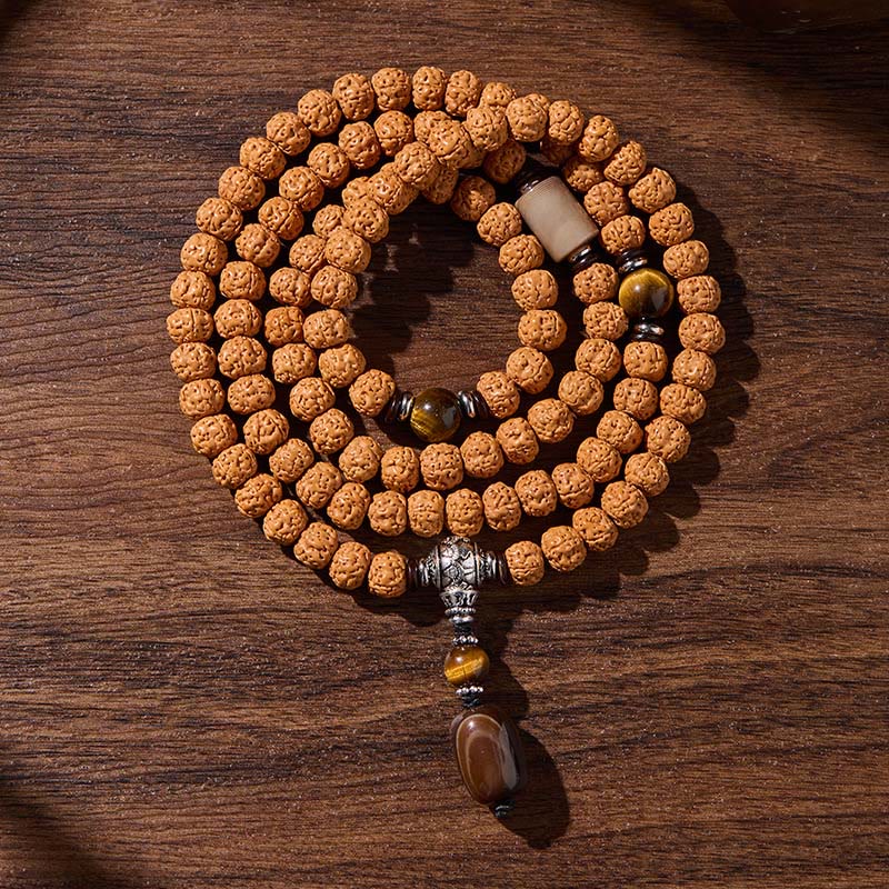 Mala de Buddha Stones tibétaines, 108 perles, graine de Bodhi, perle Dzi à trois yeux, porte-bonheur - Nuages de bon augure - 10 mm - image 18