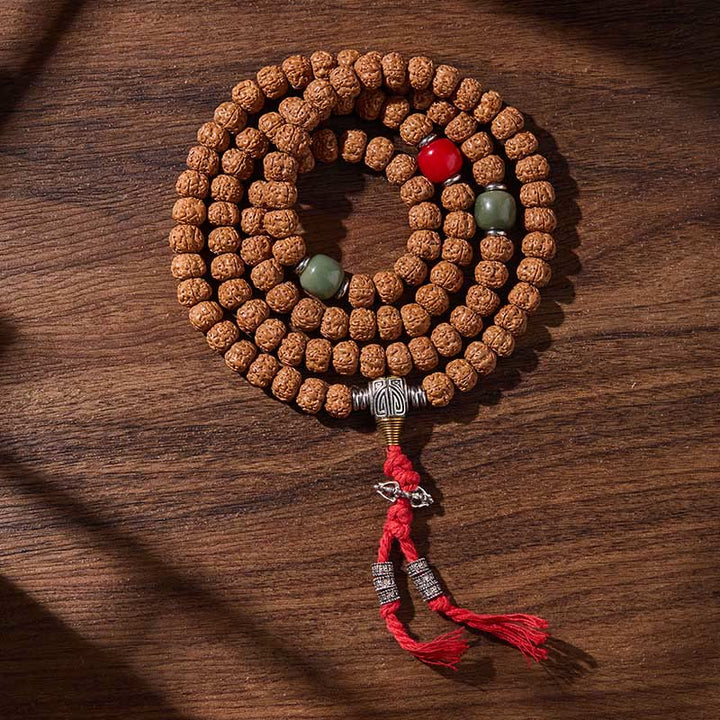 Mala de Buddha Stones tibétaines, 108 perles, graine de Bodhi, perle Dzi à trois yeux, porte-bonheur - Tout se déroule comme prévu. - 10 mm - image 0