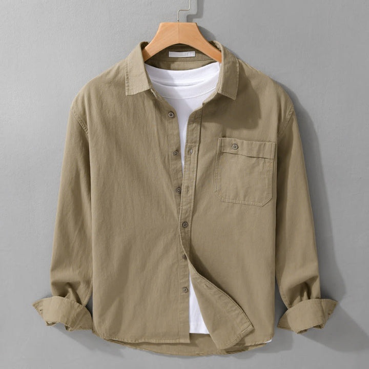 Chemise homme en coton à manches longues, col montant, motif Buddha Stones, boutonnée, avec poche décorative. - Tanné - US/UK/AU42，EU52 (3XL) - image 10