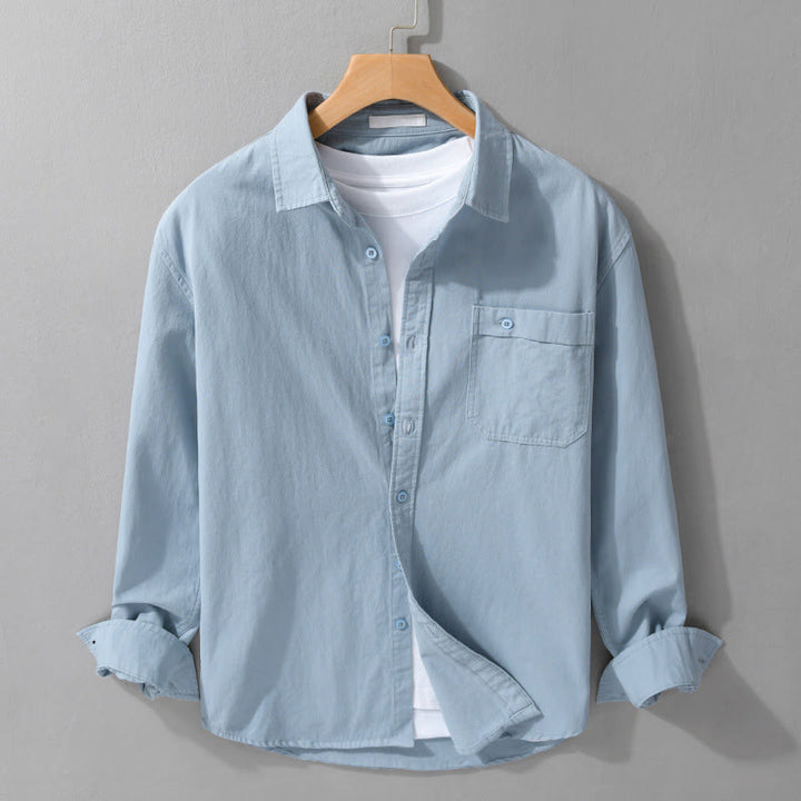 Chemise homme en coton à manches longues, col montant, motif Buddha Stones, boutonnée, avec poche décorative. - Bleu ciel - US/UK/AU42，EU52 (3XL) - image 5