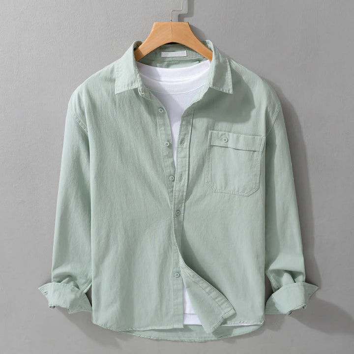 Chemise homme en coton à manches longues, col montant, motif Buddha Stones, boutonnée, avec poche décorative. - Melon miellat - US/UK/AU42，EU52 (3XL) - image 0