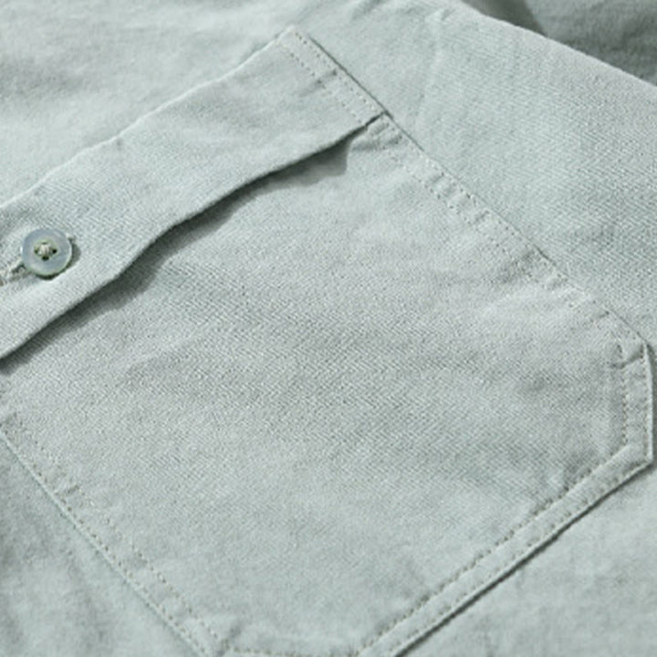 Chemise homme en coton à manches longues, col montant, motif Buddha Stones, boutonnée, avec poche décorative. - image 2