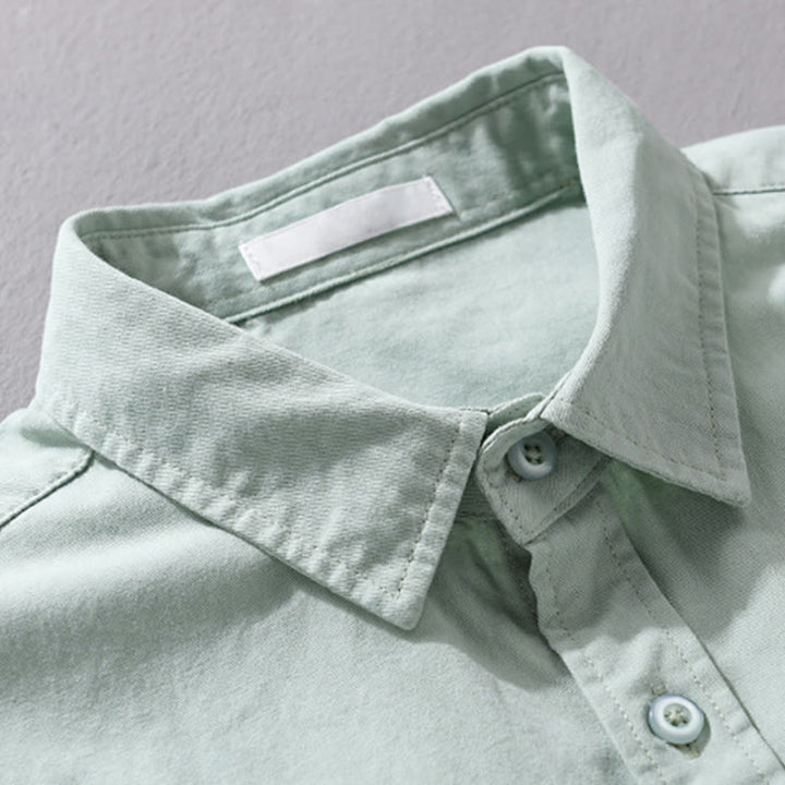 Chemise homme en coton à manches longues, col montant, motif Buddha Stones, boutonnée, avec poche décorative. - image 1