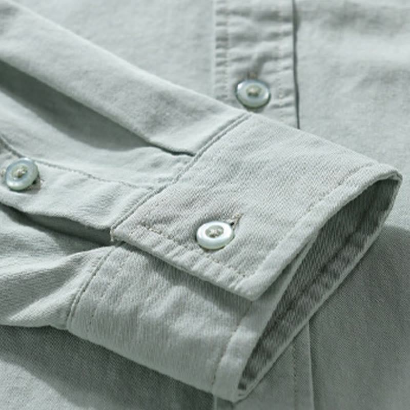 Chemise homme en coton à manches longues, col montant, motif Buddha Stones, boutonnée, avec poche décorative. - image 3