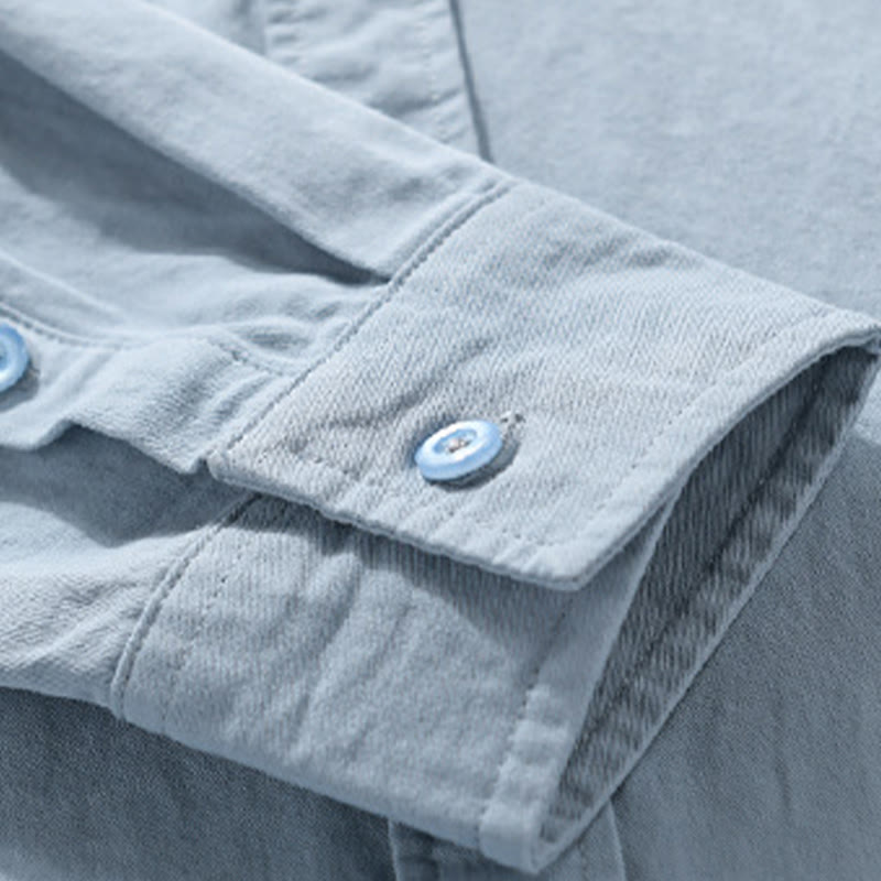 Chemise homme en coton à manches longues, col montant, motif Buddha Stones, boutonnée, avec poche décorative. - image 8