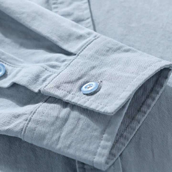 Chemise homme en coton à manches longues, col montant, motif Buddha Stones, boutonnée, avec poche décorative. - image 8