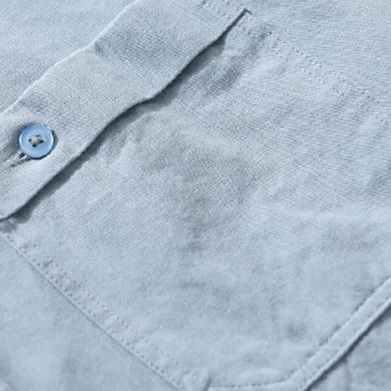 Chemise homme en coton à manches longues, col montant, motif Buddha Stones, boutonnée, avec poche décorative. - image 7