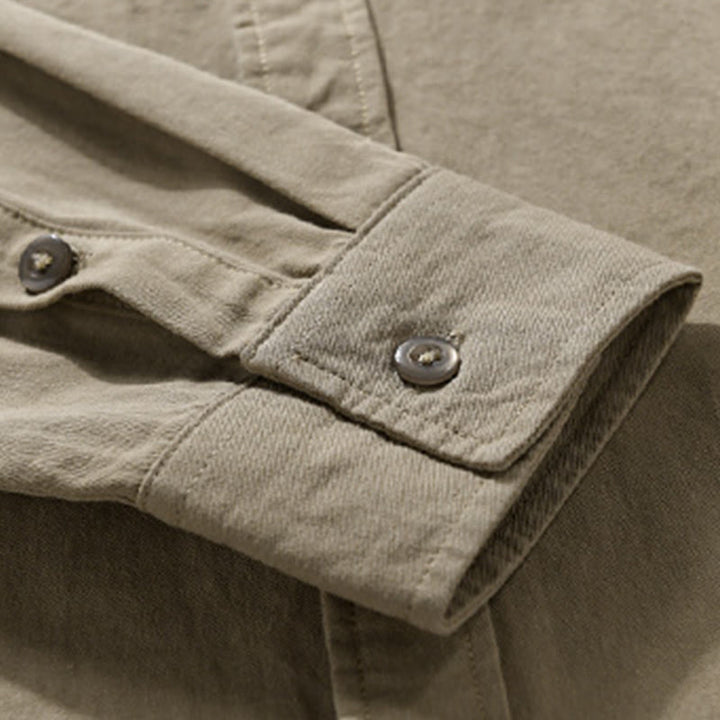 Chemise homme en coton à manches longues, col montant, motif Buddha Stones, boutonnée, avec poche décorative. - image 15