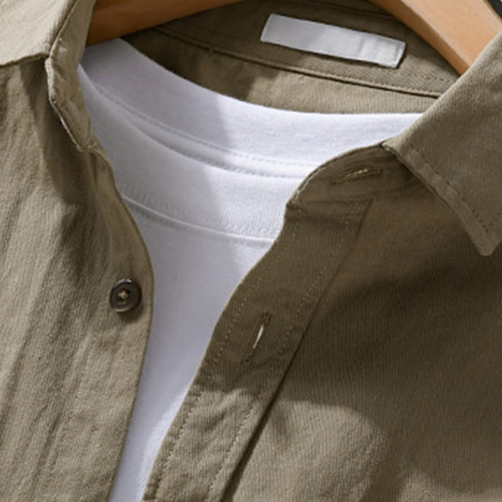 Chemise homme en coton à manches longues, col montant, motif Buddha Stones, boutonnée, avec poche décorative. - image 13