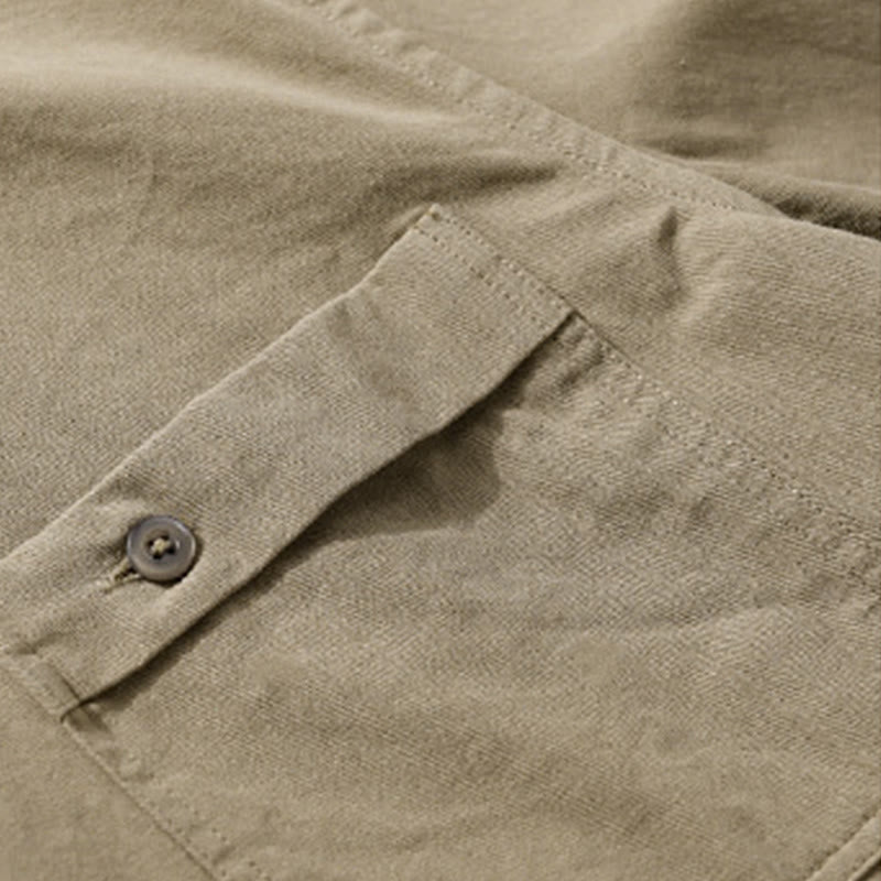 Chemise homme en coton à manches longues, col montant, motif Buddha Stones, boutonnée, avec poche décorative. - image 14