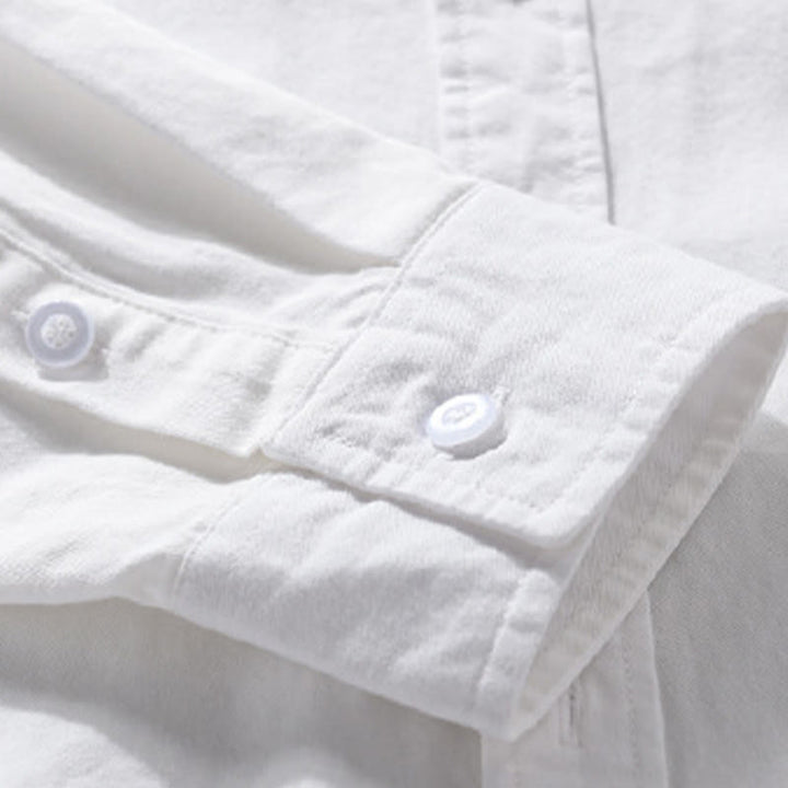 Chemise homme en coton à manches longues, col montant, motif Buddha Stones, boutonnée, avec poche décorative. - image 23