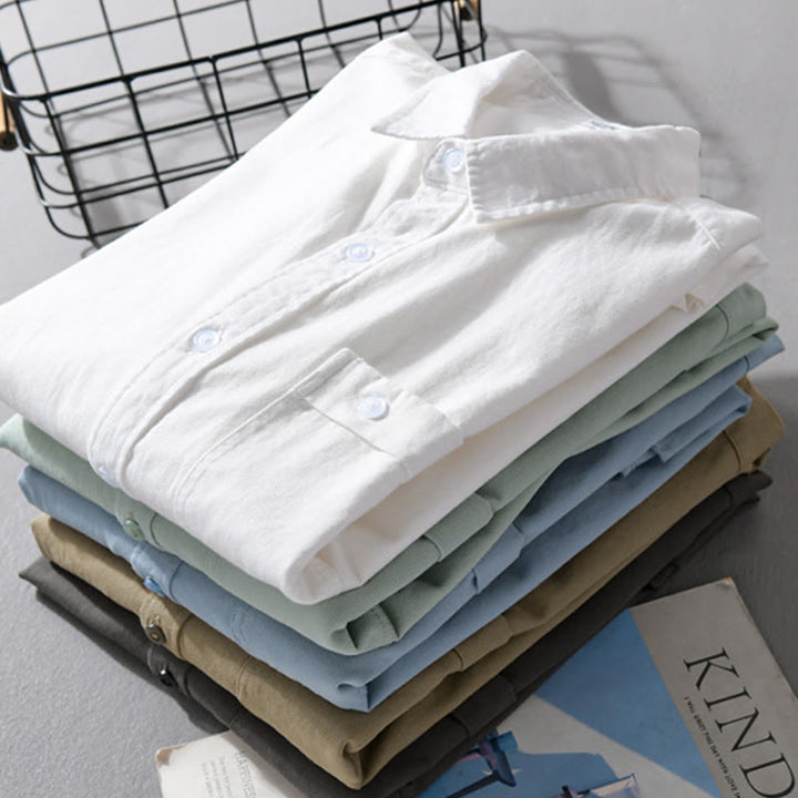 Chemise homme en coton à manches longues, col montant, motif Buddha Stones, boutonnée, avec poche décorative. - image 25